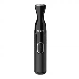 Philips NT5650/16 Триммер для носа/ушей, аккумулятор, моющийся, для влажного и сухого использования, технология Precision Trim, нержавеющая сталь, гребень для бровей, 2 гребня 3–5 мм, черный