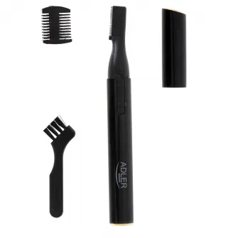 Trimmer pentru sprancene Adler AD 2934b, pieptene de ghidaj dublu -3.5/1.5 mm, perie, baterii, negru