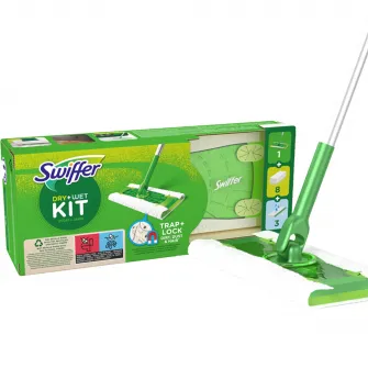 Trusa de baza cu Mop Uscat/Umed Swiffer Trap  Lock 1 Mop, 8 Rezerve lavete uscate + 3 Rezerve lavete umede