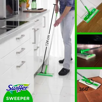 Trusa de baza cu Mop Uscat/Umed Swiffer Trap  Lock 1 Mop, 8 Rezerve lavete uscate + 3 Rezerve lavete umede