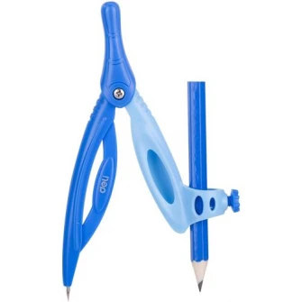 Trusa geometrie Deli, 7 piese/cutie plastic, albastru