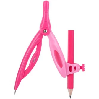 Trusa geometrie Deli, 7 piese/cutie plastic, roz