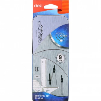 Trusa geometrie Deli 9 piese/cutie metalica