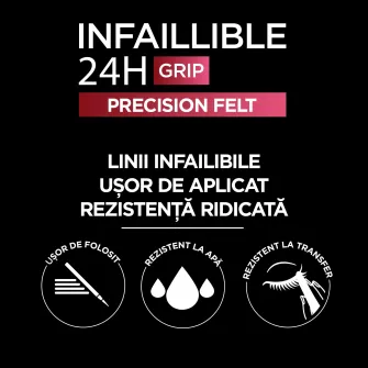 Tus lichid tip carioca LOreal Paris Infaillible 30H Grip Precision Felt 01 Black, 4 ml