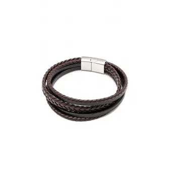 U.S. Polo Assn., Bratara cu aspect impletit, de piele, Maro inchis
