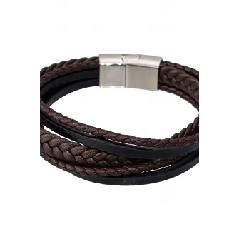U.S. Polo Assn., Bratara cu aspect impletit, de piele, Maro inchis