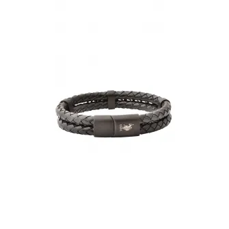 U.S. Polo Assn., Bratara cu aspect impletit, de piele, Negru