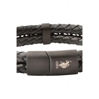 U.S. Polo Assn., Bratara cu aspect impletit, de piele, Negru