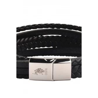 НАС. Polo Assn., Плетеный кожаный браслет, черный