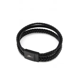 U.S. Polo Assn., Bratara de piele cu aspect impletit, Negru