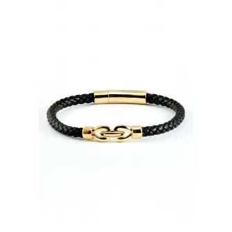 U.S. Polo Assn., Bratara de piele cu logo discret, Auriu, Negru