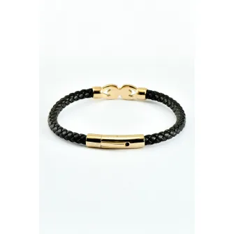 U.S. Polo Assn., Bratara de piele cu logo discret, Auriu, Negru