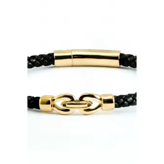 U.S. Polo Assn., Bratara de piele cu logo discret, Auriu, Negru