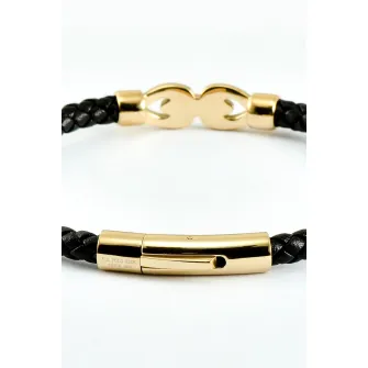 U.S. Polo Assn., Bratara de piele cu logo discret, Auriu, Negru