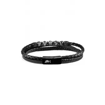 U.S. Polo Assn., Bratara de piele cu siraguri multiple, Gri inchis, Negru