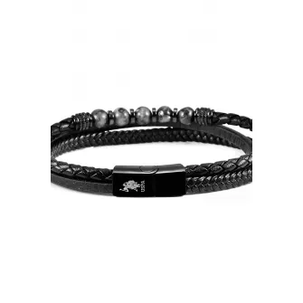 U.S. Polo Assn., Bratara de piele cu siraguri multiple, Gri inchis, Negru