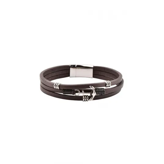 U.S. Polo Assn., Bratara de piele cu siraguri multiple, Maro inchis