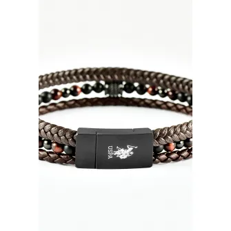 U.S. Polo Assn., Bratara de piele cu siraguri multiple, Maro