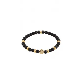 U.S. Polo Assn., Bratara elastica cu pietre de onix, Negru/Auriu