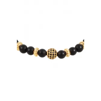 U.S. Polo Assn., Bratara elastica cu pietre de onix, Negru/Auriu