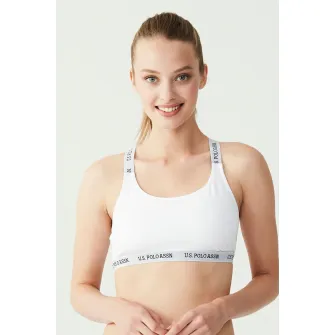 U.S. Polo Assn., Bustiera cu bretele incrucisate, cu logo, Alb, 42