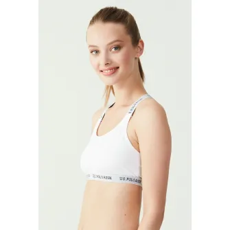 U.S. Polo Assn., Bustiera cu bretele incrucisate, cu logo, Alb, 42