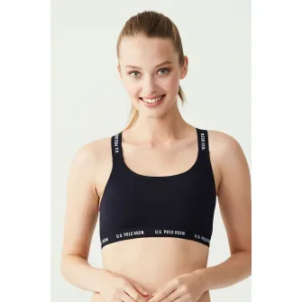 U.S. Polo Assn., Bustiera cu bretele incrucisate cu logo, Bleumarin, 38