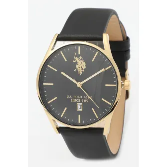 U.S. Polo Assn., Ceas analog cu o curea de piele, Negru