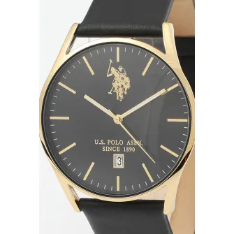 U.S. Polo Assn., Ceas analog cu o curea de piele, Negru
