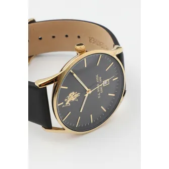 U.S. Polo Assn., Ceas analog cu o curea de piele, Negru