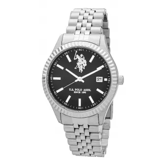 U.S. Polo Assn., Ceas de otel inoxidabil, Argintiu, Negru