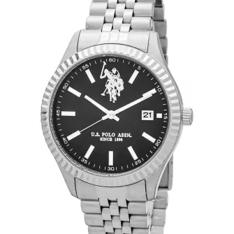 U.S. Polo Assn., Ceas de otel inoxidabil, Argintiu, Negru