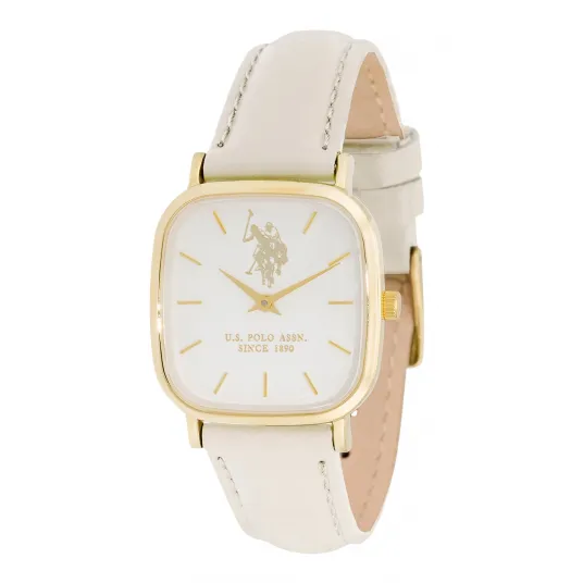 U.S. Polo Assn., Ceas patrat cu o curea de piele, Bej deschis
