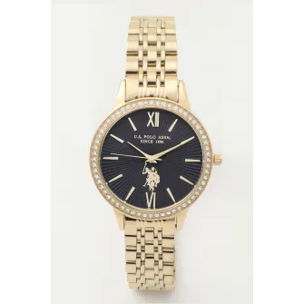 U.S. Polo Assn., Ceas quartz cu bratara de otel inoxidabil, auriu, gri inchis