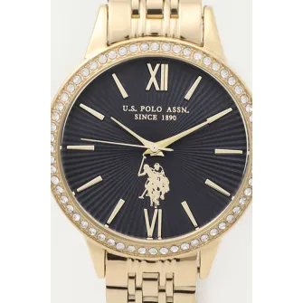 U.S. Polo Assn., Ceas quartz cu bratara de otel inoxidabil, auriu, gri inchis