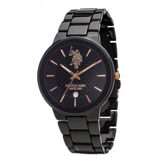 U.S. Polo Assn., Ceas quartz cu cadran cu logo, Negru