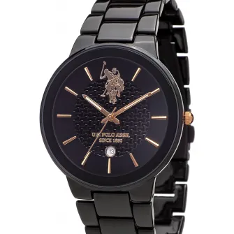 U.S. Polo Assn., Ceas quartz cu cadran cu logo, Negru
