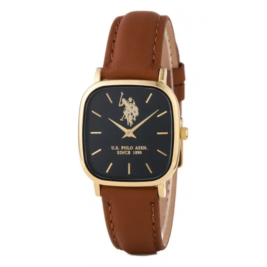 U.S. Polo Assn., Ceas quartz cu o curea de piele, Maro scortisoara, Gri inchis