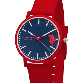 НАС. Polo Assn., Кварцевые часы с силиконовым ремешком, Красный/Темно-синий