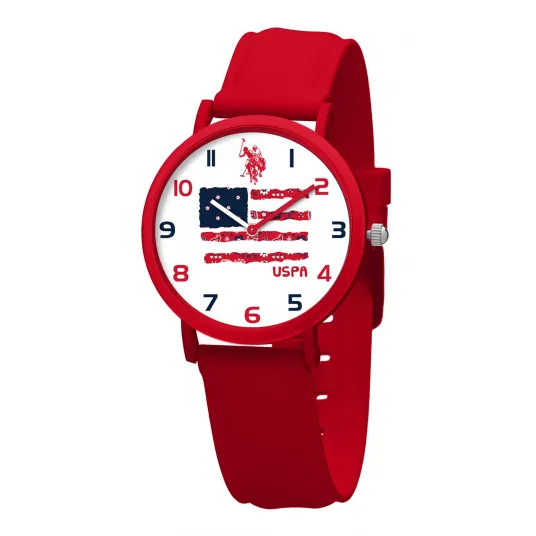 U.S. Polo Assn., Ceas quartz cu o curea de silicon, Rosu