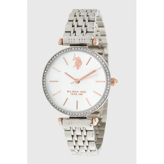 U.S. Polo Assn., Ceas quartz decorat cu cristale, Argintiu