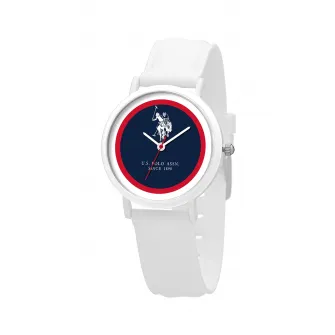 U.S. Polo Assn., Ceas rotund cu o curea de silicon, Alb
