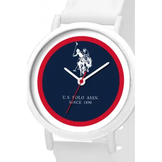U.S. Polo Assn., Ceas rotund cu o curea de silicon, Alb