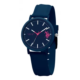 U.S. Polo Assn., Ceas unisex cu o curea din silicon, Albastru inchis/roz fucsia