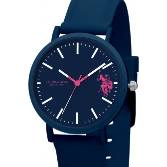 U.S. Polo Assn., Ceas unisex cu o curea din silicon, Albastru inchis/roz fucsia