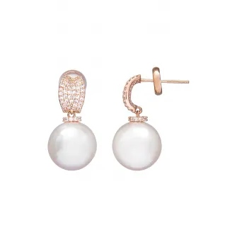 U.S. Polo Assn., Cercei cu zirconia si perle, Alb, Auriu rose