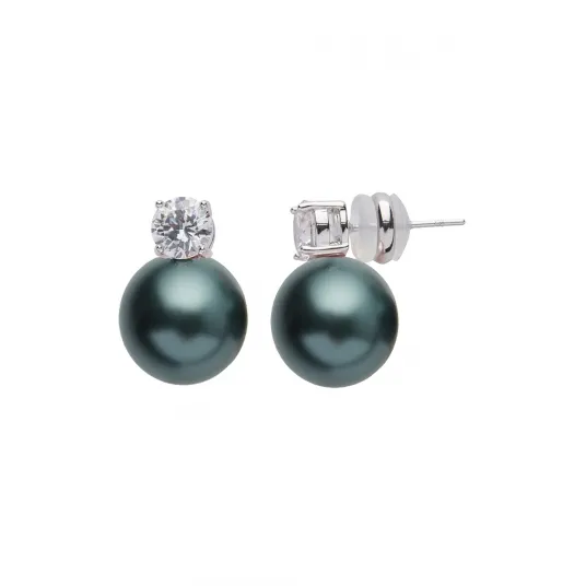 U.S. Polo Assn., Cercei cu zirconia si perle, Verde, Argintiu