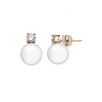 U.S. Polo Assn., Cercei decorati cu perle de sticla si zirconia, Auriu, Alb