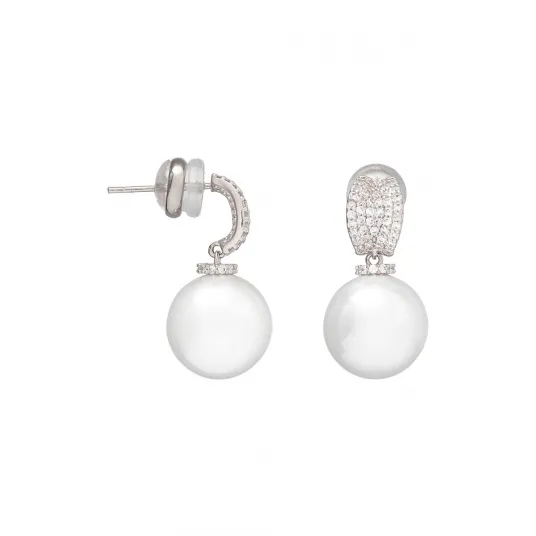 U.S. Polo Assn., Cercei decorati cu perle de sticla si zirconia, Alb, Argintiu