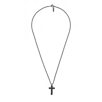 U.S. Polo Assn., Colier de otel inoxidabil cu pandantiv cruce, Negru stins